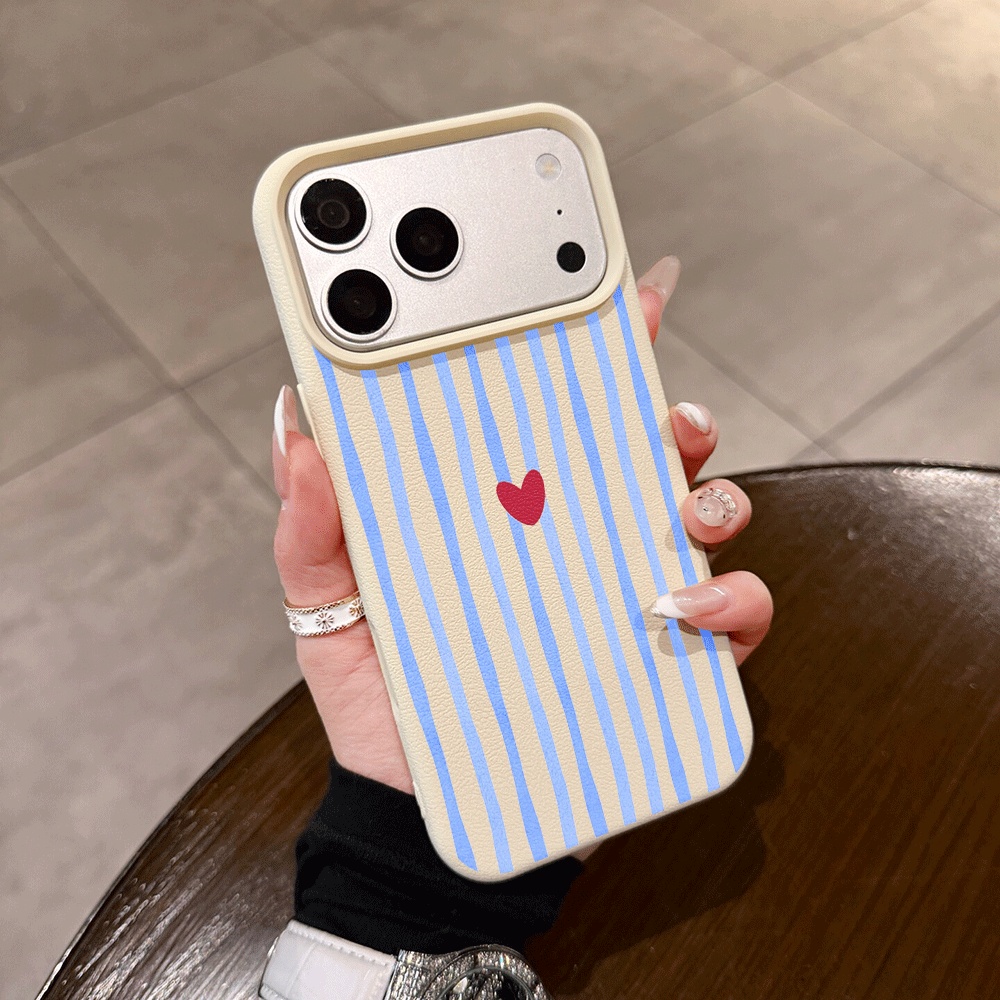 Apple Iphone 15 Pro Max - เคสโทรศัพท์ลายหัวใจลายทางแนวตั้งสำหรับ iPhone 17 16 15 14