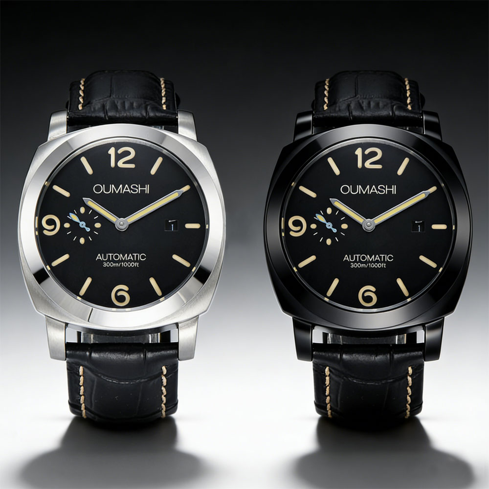 Accessories With Watch - 44 มม.นาฬิกาผู้ชาย ซีกัล ST2555 กลไกสแตนเลสสตีลนาฬิกากลไกอัตโนมัติความแข็งแกร่งกระจกมิเนอรัลสร้อยข้อมือหนัง
