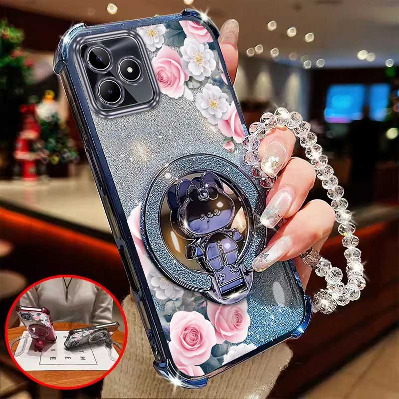 Realme Note 50 - 3 ชิ้น (เคสโทรศัพท์ลายกุหลาบโรแมนติก+สายคล้อง+ขาตั้ง) สำหรับ Realme Narzo