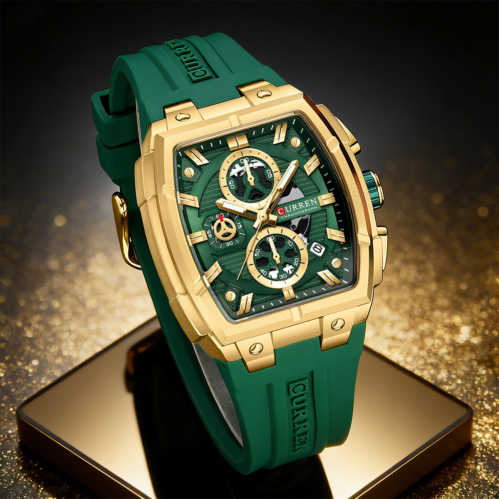 Accessories With Watch - CURREN นาฬิกาวินเทจสุดหรูสำหรับผู้ชายกีฬานาฬิกาข้อมือควอทซ์โครโนกราฟพร้อมสายซิลิโคน,วันที่,เรืองแสง