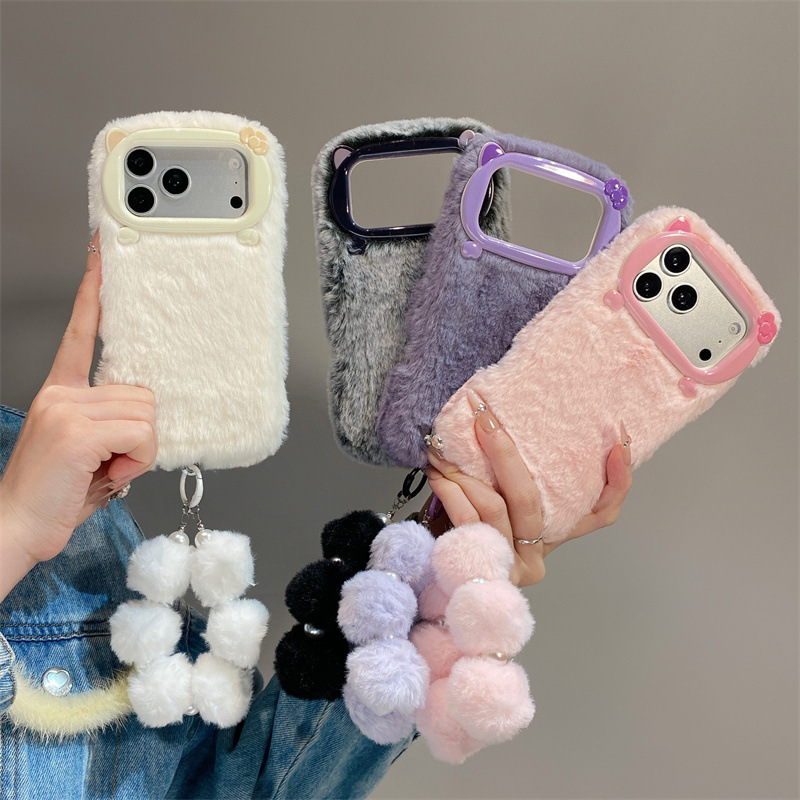 Apple Iphone 15 Pro Max - เคสโทรศัพท์ขนเฟอร์สีพื้นสุดหรู สำหรับ iPhone 17 Air 16
