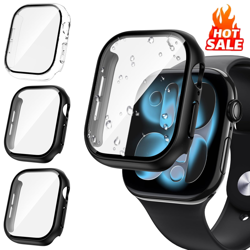 Apple Smartwatch Accessories - 3 ชิ้นแก้ว + ฝาครอบสำหรับแอปเปิ้ลวอทช์กรณี 46-42-44-40-45-41 มม.กันชนป้องกันหน้าจอไอวอทช์
