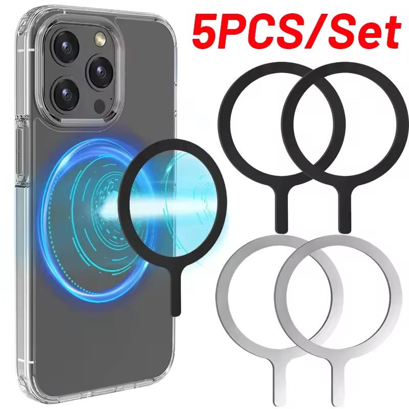 Magnetic Charging Stand - 5-1 ชิ้นสติกเกอร์แหวนสำหรับแม็กเซฟไร้สายชาร์จสำหรับไอโฟน 15 16 17 โปรแม็กซ์โทรศัพท์มือถือแม่เหล็กไร้สายชาร์จแผ่นโลหะ