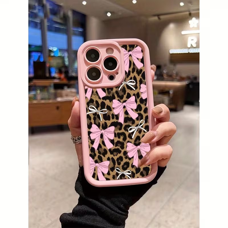 Apple Iphone 15 Pro Max - เคสโทรศัพท์ลายเสือดาวพร้อมโบว์สำหรับ iPhone 18 17 16 15