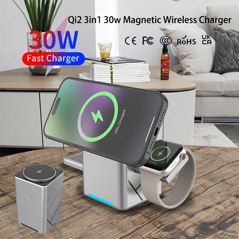 Wireless Charger Watch - แท่นชาร์จไร้สายแบบหมุนได้ 15W พร้อมแม่เหล็กอเนกประสงค์ 3 in 1