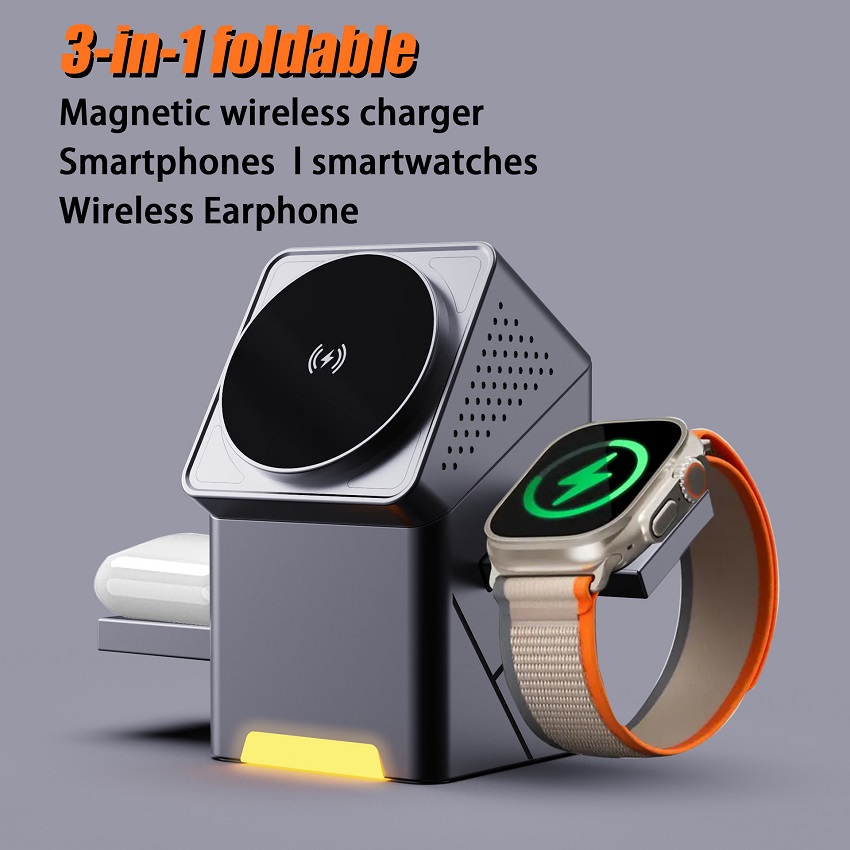 Wireless Charger Watch - แท่นชาร์จไร้สายแม่เหล็ก 3 in 1 แบบพับได้ 15W