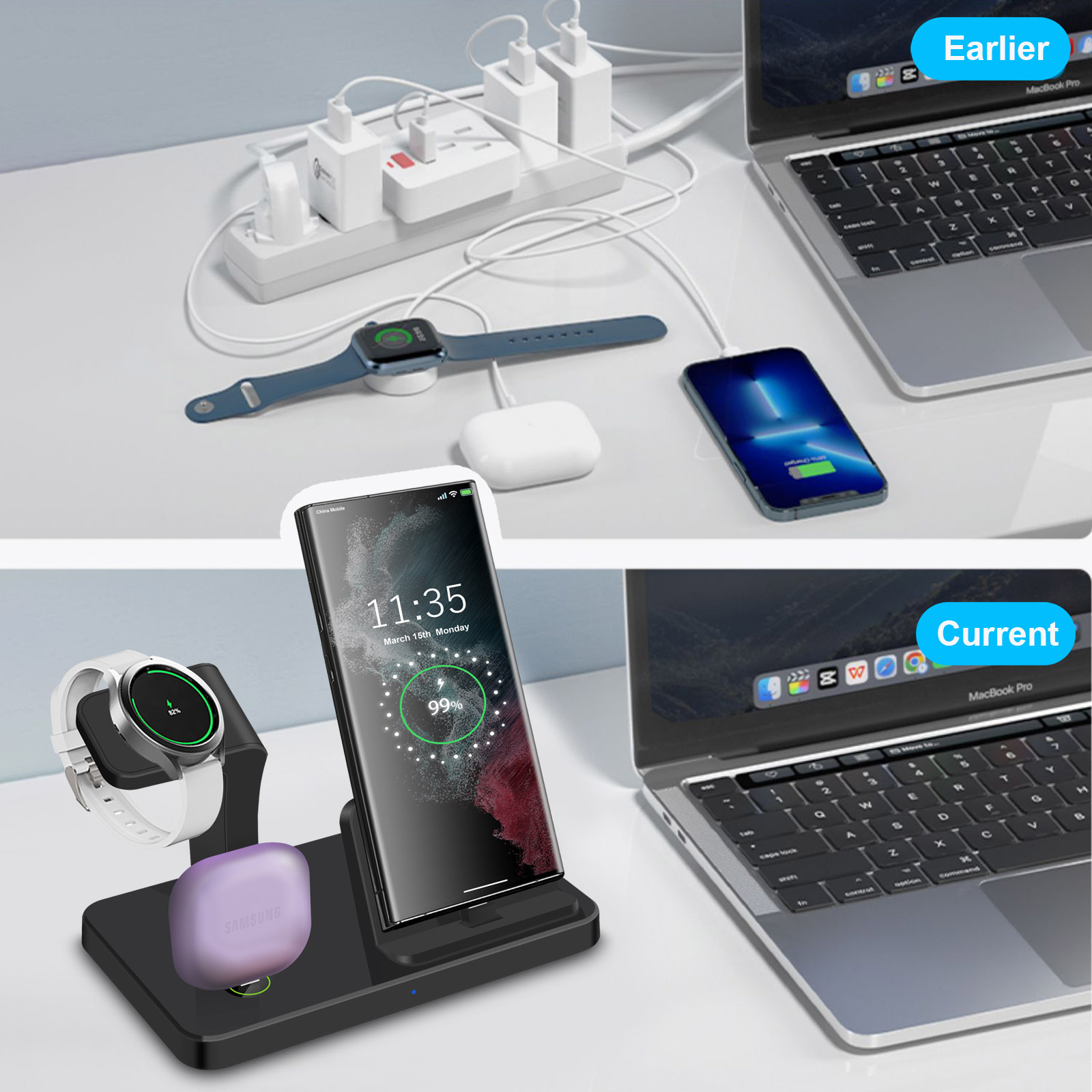 แท่นชาร์จไร้สายแบบ 3 in 1 พร้อ - Wireless Charger Watch บทวิจารณ์และราคา
