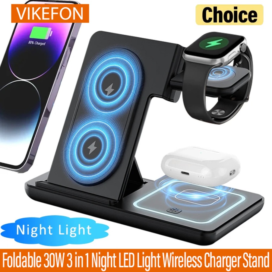 3 ใน 1 พับได้ไฟ LED กลางคืนแท่ - Wireless Charger Watch บทวิจารณ์และราคา
