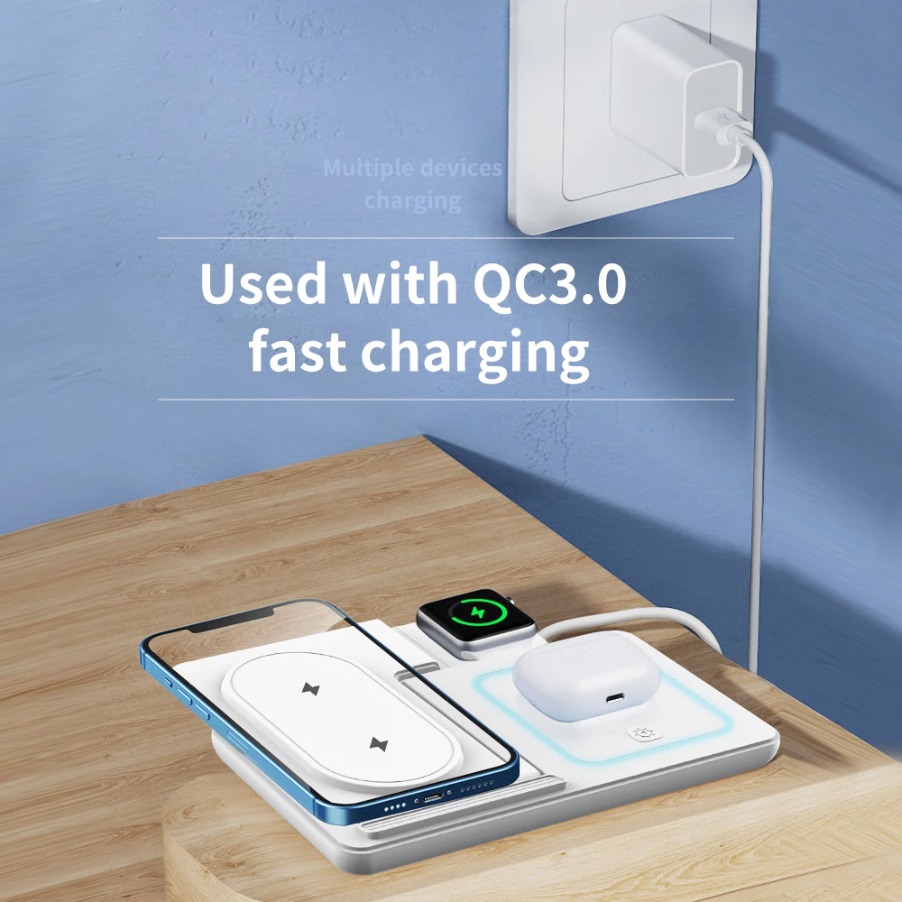 3 ใน 1 พับได้ไฟ LED กลางคืนแท่ - Wireless Charger Watch บทวิจารณ์และราคา