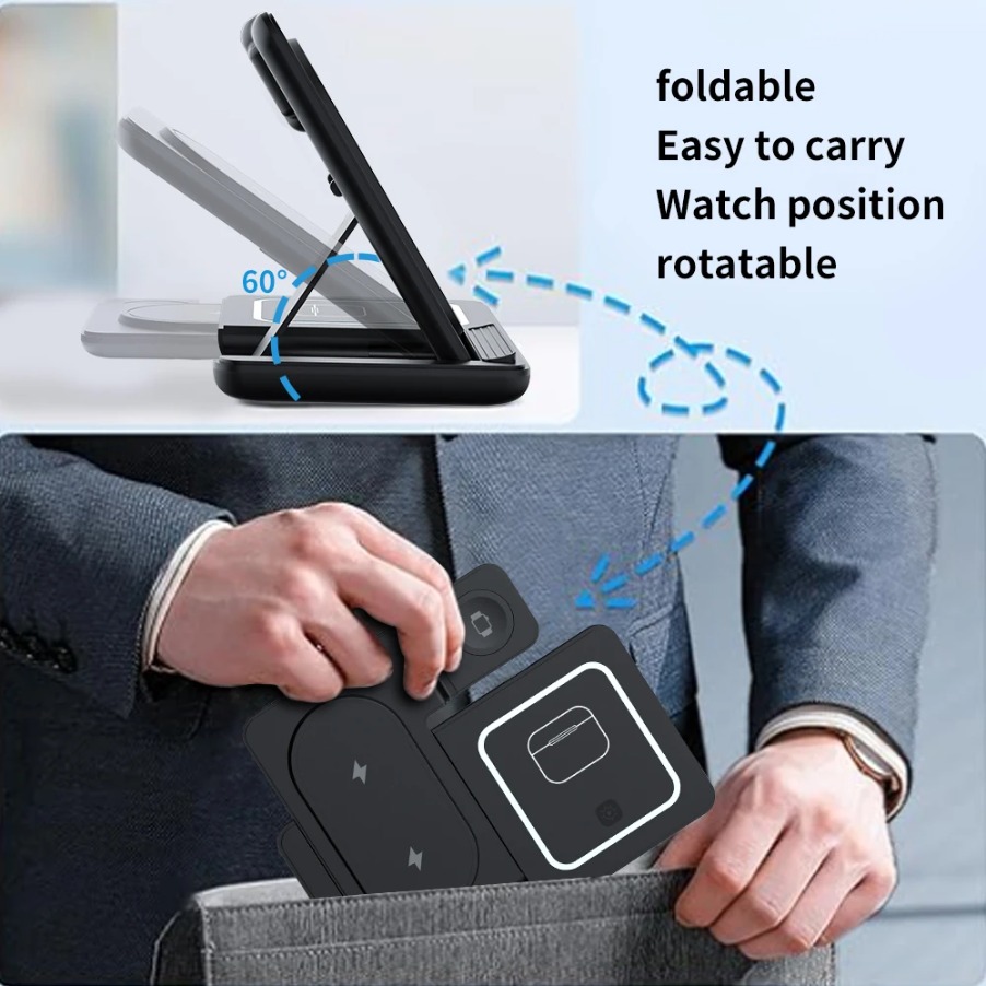 3 ใน 1 พับได้ไฟ LED กลางคืนแท่ - Wireless Charger Watch บทวิจารณ์และราคา